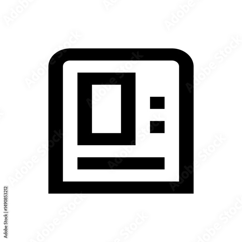 Black outlined identification card icon with a rectangle and two squares on a white background image