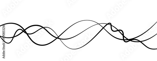 Abstract design featuring thin, elegant wave black lines flowing gracefully across a clean white background. The lines should appear delicate and dynamic, with smooth curves and varying opacity.