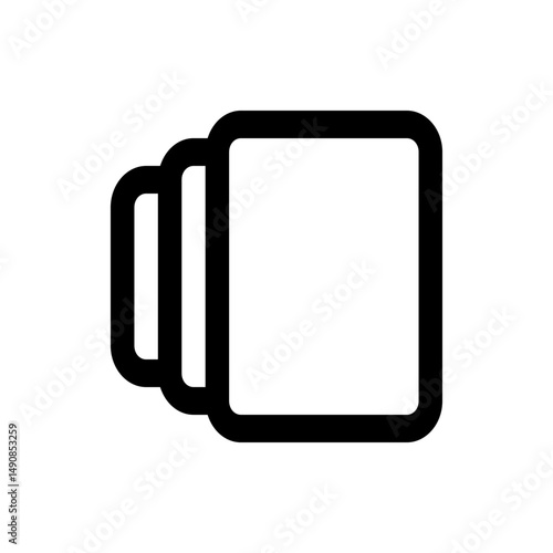 Three overlapping rounded rectangle shapes with thick black outlines arranged in a cascading fashion