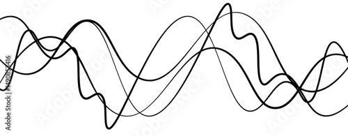 Abstract design featuring thin, elegant wave black lines flowing gracefully across a clean white background. The lines should appear delicate and dynamic, with smooth curves and varying opacity.