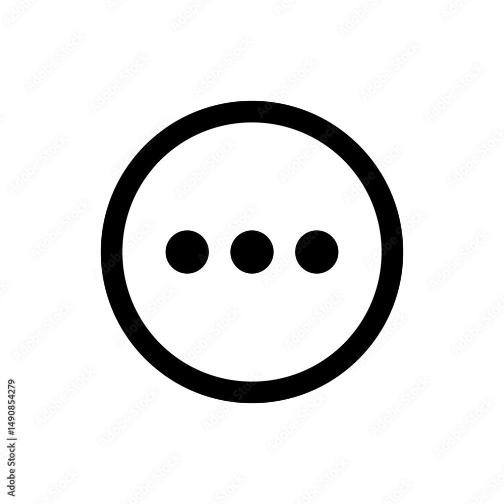 Fototapeta premium Three black dots aligned horizontally inside a black outlined circle on a white background simple graphic design
