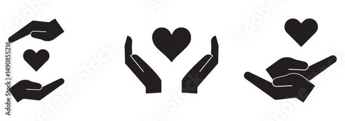 Heart in hand icon, Charity icon. Hand holding heart, love, compassion, giving, support, care, help, charity, kindness, altruism. eps 10