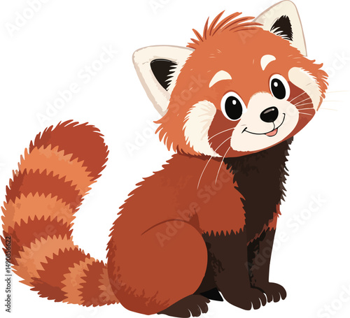 cute cartoon red panda sitting and smiling