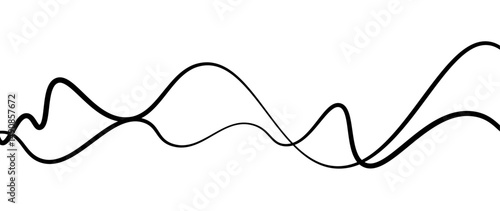 Abstract design featuring thin, elegant wave black lines flowing gracefully across a clean white background. The lines should appear delicate and dynamic, with smooth curves and varying opacity.