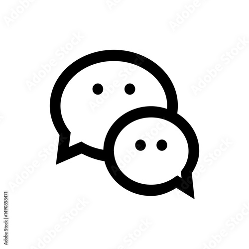 Two overlapping speech bubbles with dots inside representing a conversation or communication icon design