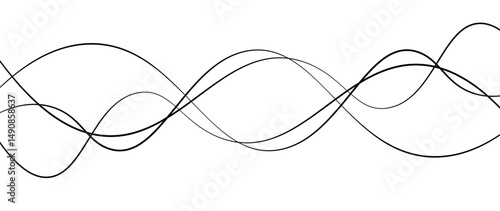 Abstract design featuring thin, elegant wave black lines flowing gracefully across a clean white background. The lines should appear delicate and dynamic, with smooth curves and varying opacity.
