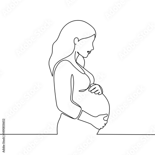 Outline of the profile of a pregnant woman in one line