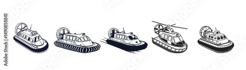 Hovercraft  vector art illustration. Hovercraft Silhouettes vector art illustration. Hovercraft logo icon vector.