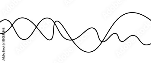 Abstract design featuring thin, elegant wave black lines flowing gracefully across a clean white background. The lines should appear delicate and dynamic, with smooth curves and varying opacity.