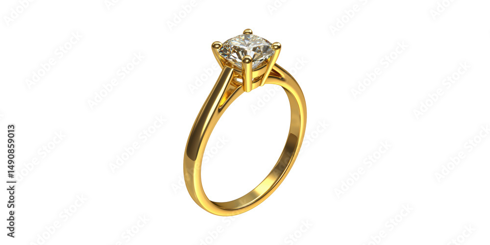 Gold Solitaire Engagement Ring With Diamond. Symbol Of Love And Commitment Isolated On Transparent Background Gold Solitaire Engagement Ring With Diamond. Symbol Of Love And Commitment Isolated On Transparent Background
