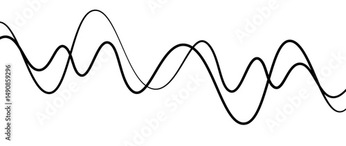 Abstract design featuring thin, elegant wave black lines flowing gracefully across a clean white background. The lines should appear delicate and dynamic, with smooth curves and varying opacity.