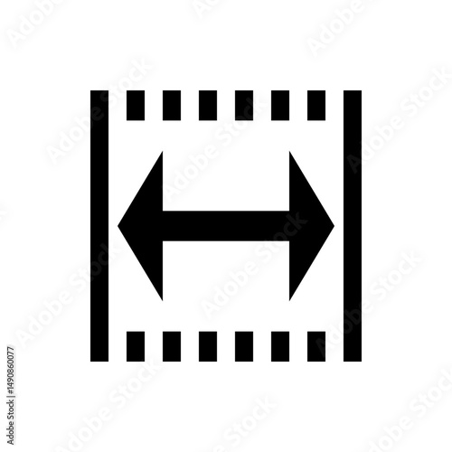 Horizontal dimension icon showing a double headed arrow between two vertical lines with dotted guides