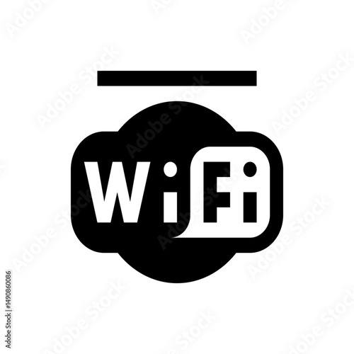 Illustration of a wifi symbol with a black background and white text indicating wireless connectivity signal