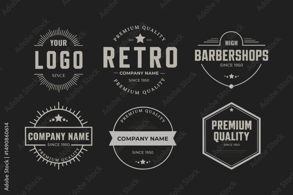 Fototapeta premium Vintage badge. Retro brand name logo badges, company label and hipster frame vector illustration set for logo usage