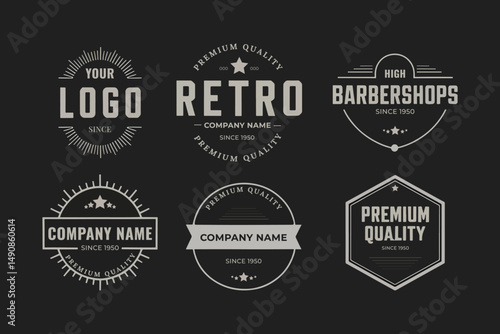 Vintage badge. Retro brand name logo badges, company label and hipster frame vector illustration set for logo usage