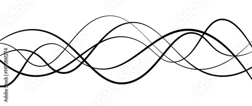 Abstract design featuring thin, elegant wave black lines flowing gracefully across a clean white background. The lines should appear delicate and dynamic, with smooth curves and varying opacity.