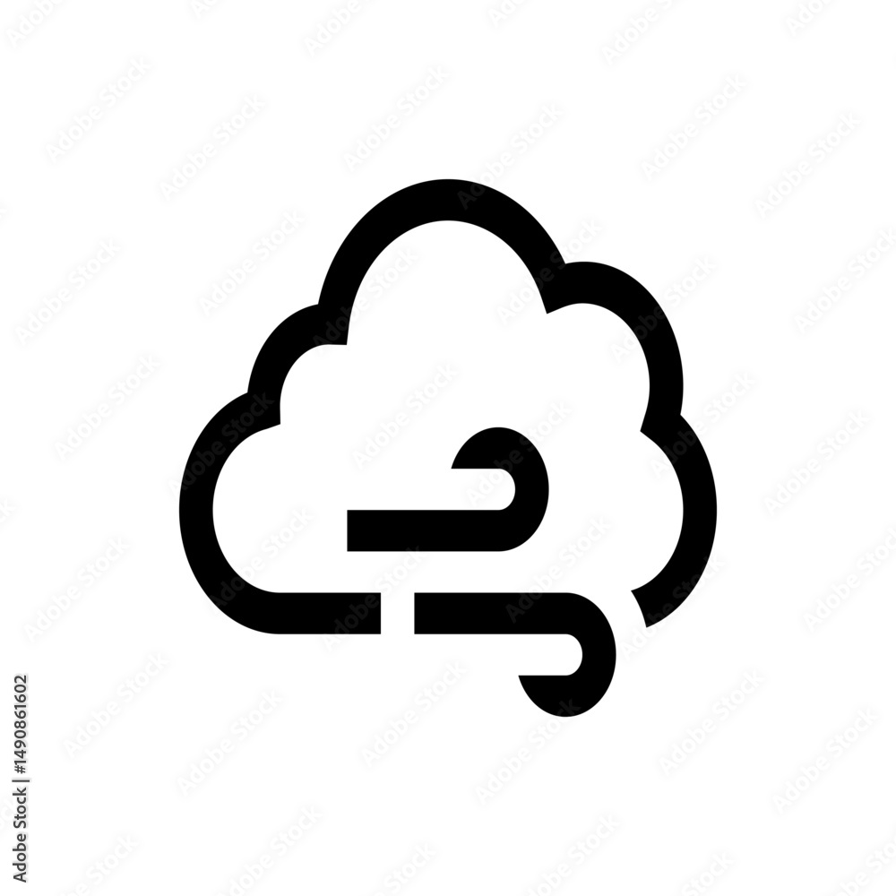 Illustration of a black and white cloud with wind blowing through it represented in a simple design Illustration of a black and white cloud with wind blowing through it represented in a simple design