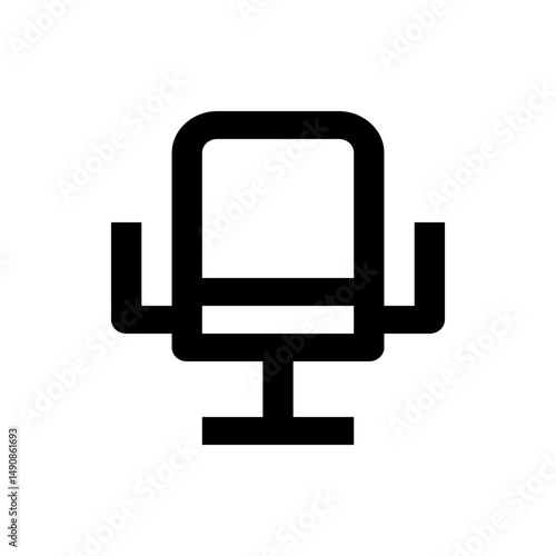 A minimalist black and white illustration of a modern office chair with armrests and a pedestal base