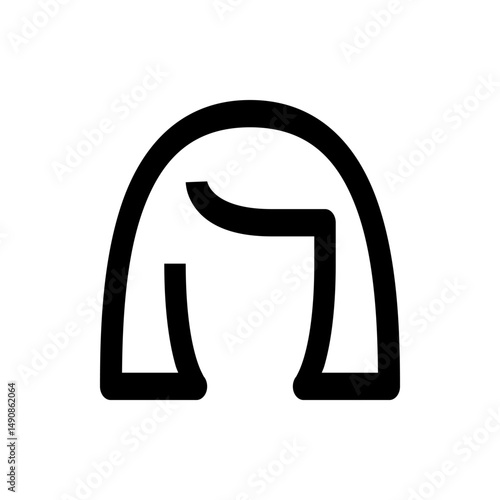 Illustration of a simple black outline of a bob haircut with rounded edges on a white background style