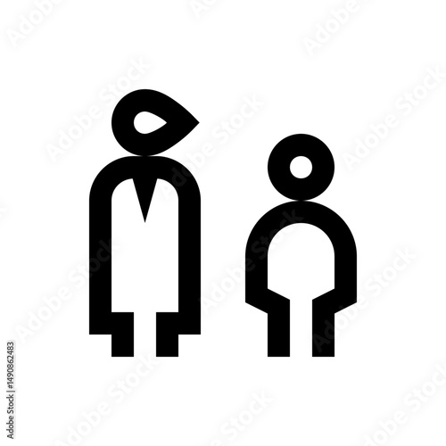 Two stylized figures one taller with a teardrop head and the other shorter with a round head in black