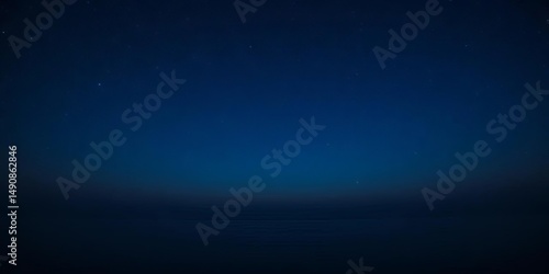 Vast blue night sky, stars above calm ocean Ample copy space, horizon, landscape