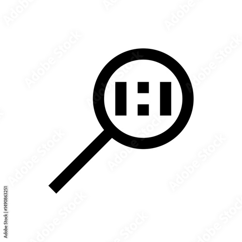A black magnifying glass focusing on a symbol with two vertical bars and a colon in the center area
