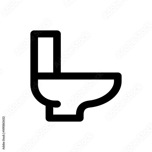 Illustration of a toilet with a simple, bold black outline against a white background in side profile view