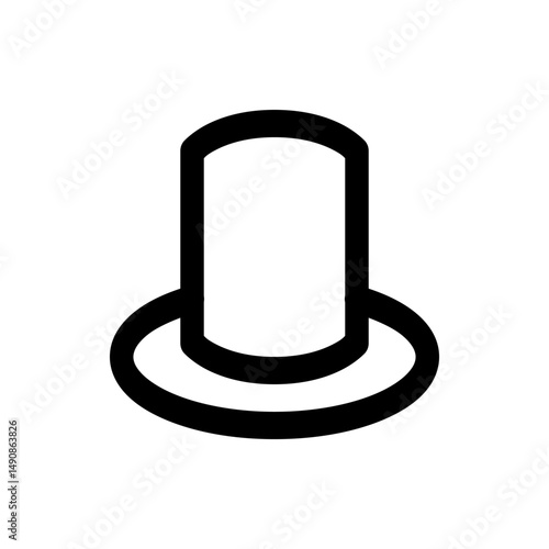 Illustration of a simple black and white top hat with a cylindrical crown and a flat brim design style