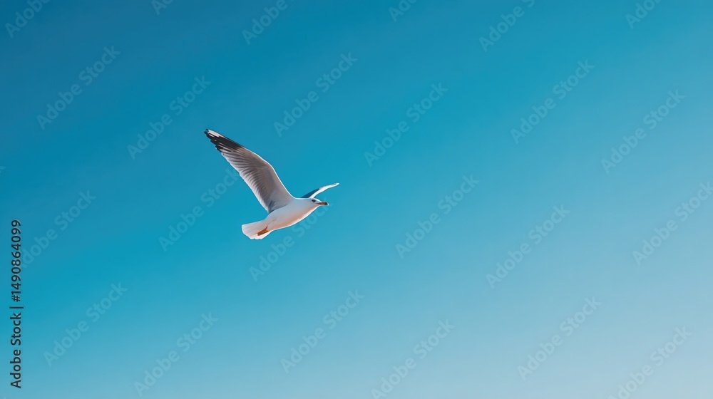 Obraz premium capture elegance of single bird soaring through clear blue sky embracing open space