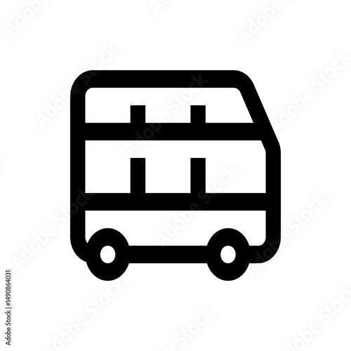 Illustration of a double decker bus with a minimalist design and thick black outline on a white background