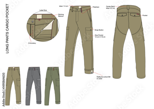 LONG PANTS CARGO POCKET DESIGN MOCKUP WITH COMBO COLOUR