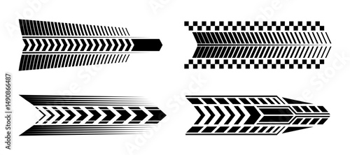 Racing cars and race car stripes set, angled checkered patterns, checkered flag, finish line, motocross labels, dynamic lines, motorsport, racing stripe speed