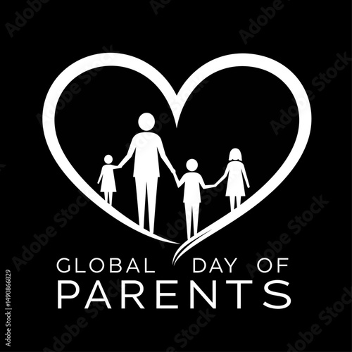 Family inside heart shape for global day of parents on black background vector illustration design