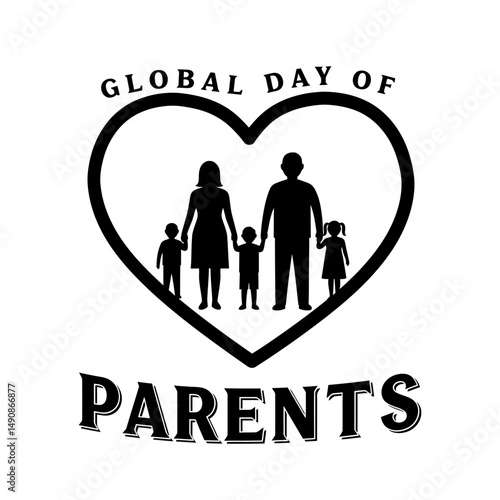 Global day of parents celebration with family silhouette inside heart shape on a light background theme