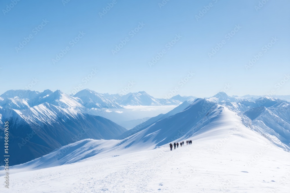 Fototapeta premium snow-capped mountains stretch into horizon under clear blue skies