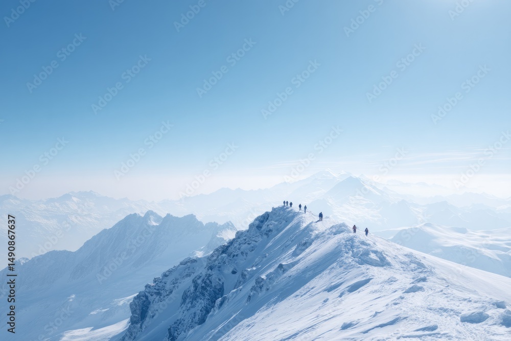 snow-capped mountains stretch into horizon under clear blue skies snow-capped mountains stretch into horizon under clear blue skies