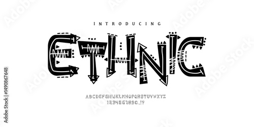 Ethnic font alphabet Africa . Minimal acient urban fonts for logo, brand etc. Typography typeface uppercase lowercase number. vector illustration. Tribe vector typhography. African theme , primitive