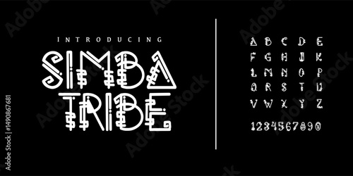 Simba tribe Runic style font design, ethnic and tribe alphabet letters and numbers vector illustration, africa style with line Tribal. 