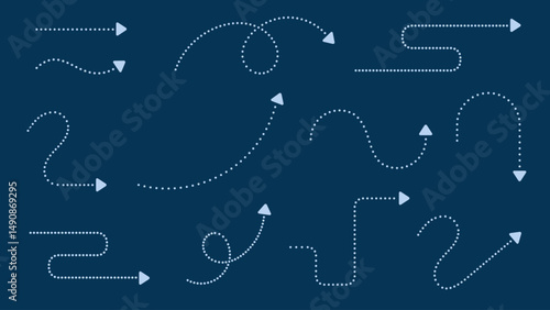 Various variations of arrows vector with dotted lines. Set of arrows asset