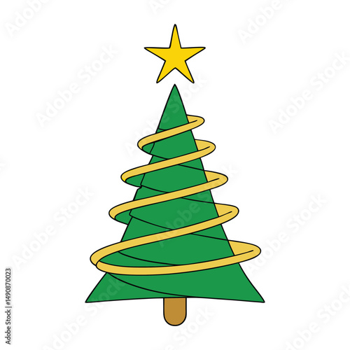 A vibrant Christmas tree made of radiant green ribbons, spiraling outward to form a festive, glowing holiday icon full of energy and cheer.
