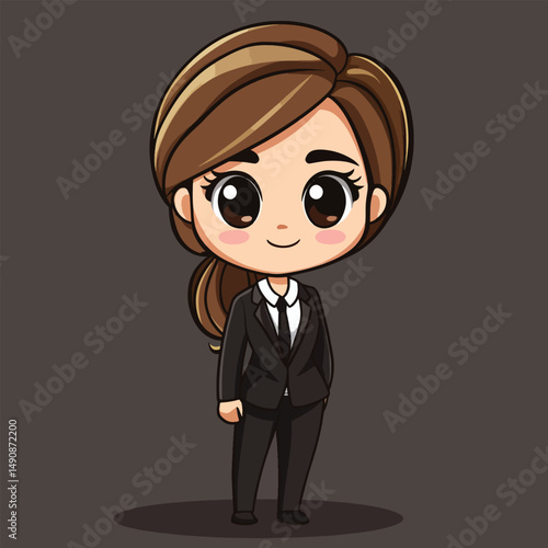 Adorable Cartoon Businesswoman in Formal Attire