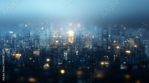 Wallpaper Mural Cubic Cityscape at Night: Glowing Blue and Yellow Lights on Circuit Board Background Torontodigital.ca