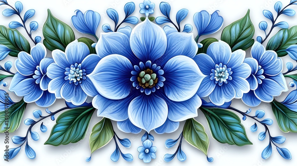 Obraz premium Blue floral border pattern