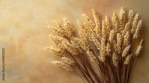 A golden arrangement of dried grasses on a muted backdrop.