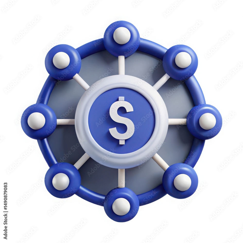 3D Icon of a Dollar Sign Connected to a Network 3D Icon of a Dollar Sign Connected to a Network