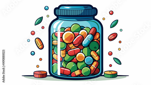 glass jar with pills isolated on white background. Very beautiful