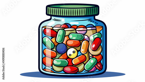 glass jar with pills isolated on white background. Very beautiful