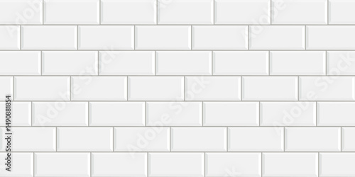 Seamless smooth metro tile texture - realistic white brick background.