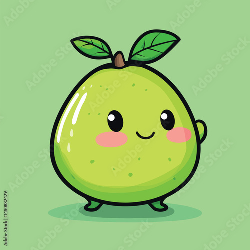 Adorable Cartoon Guava Character with Rosy Cheeks and Smiling Expression