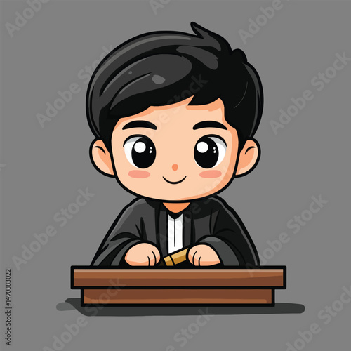Adorable Cartoon Judge with Gavel at Desk
